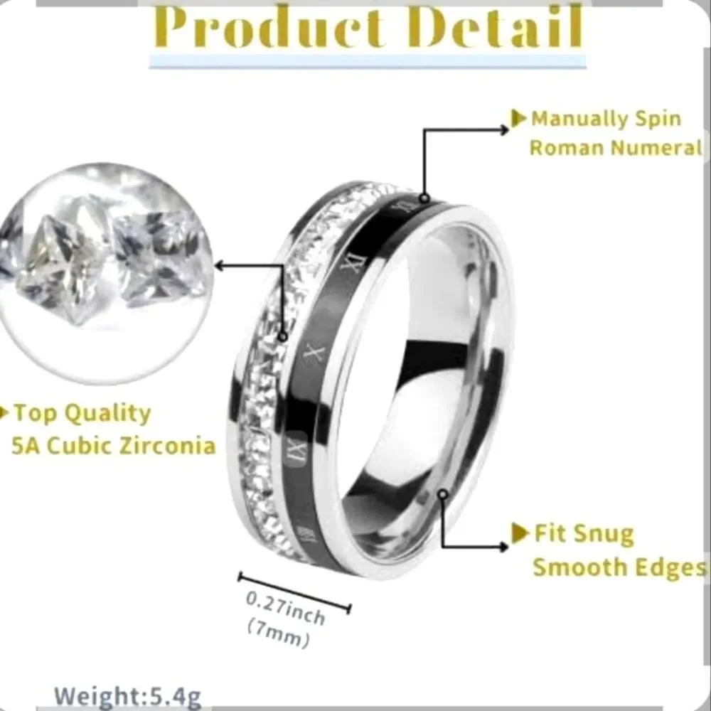 Men's / Women's Unisex Classic Vintage Roman Numeral Titanium Diamond Ring
